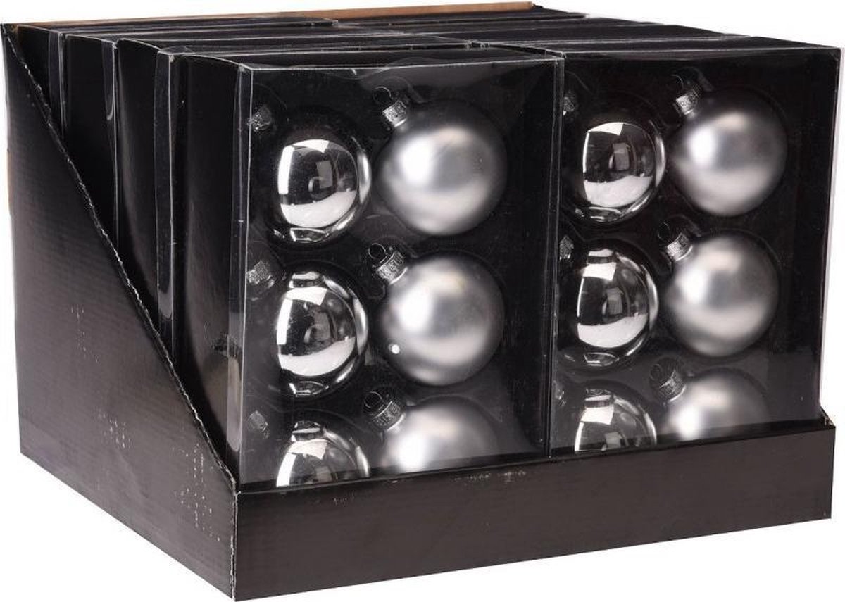 Kerstbal glas 6X65 mm Zilver 6 stuks