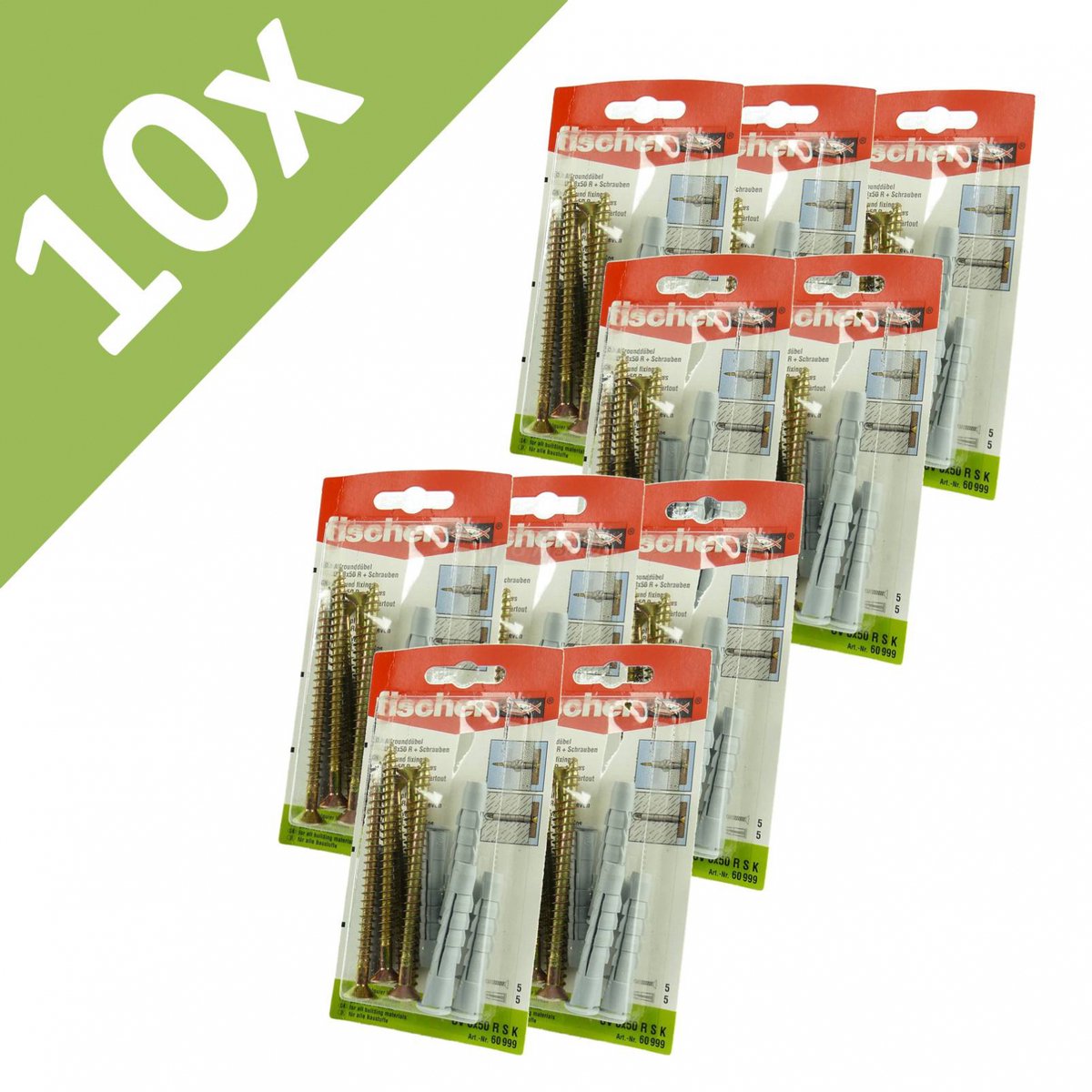 Fischer Universal plug with screw UX 8x50 RSK (5 Content plugs & 5 screws) # 60999 - 4) 10 Pck. (50 Dübel+Schrauben)