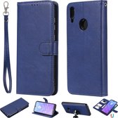Voor Huawei Enjoy 9 / Y7 (2019) Effen kleur Horizontale Flip Beschermhoes met houder & kaartsleuven & portemonnee & fotolijst & lanyard (blauw)
