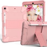 Voor iPad 10.2 schokbestendige tweekleurige siliconen beschermhoes met houder en pensleuf (rosÃ©goud)