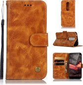 Voor Nokia 5.1 Retro koperen gesp Crazy Horse horizontale flip PU lederen tas met houder & kaartsleuven & portemonnee & lanyard (goudgeel)