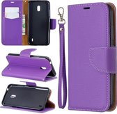 Litchi textuur pure kleur horizontale flip pu lederen tas met houder en kaartsleuven en portemonnee en lanyard voor Nokia 2.2 (paars)