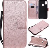 Sun Embossing Pattern Horizontal Flip Leather Case voor Huawei Honor Play 8A / Y6 (2019), met kaartsleuf en houder & portemonnee en lanyard (rose goud)