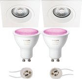 PHILIPS HUE - LED Spot Set GU10 - White and Color Ambiance - Bluetooth - Prima Rodos Pro - Inbouw Vierkant - Mat Wit - 93mm