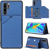 Voor Huawei P30 Pro Skin Feel PU + TPU + PC Achterkant Schokbestendig hoesje met kaartsleuven & houder & fotolijst (koningsblauw)