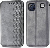 Voor LG K92 5G Cubic Grid Pressed Horizontal Flip Magnetic PU Leather Case met houder & kaartsleuven & portemonnee (grijs)