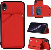 Skin Feel PU + TPU + PC Achterkant Schokbestendig hoesje met kaartsleuven & houder & fotolijst voor iPhone XR (rood)