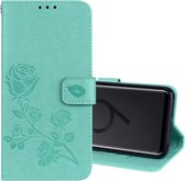 Rose reliëf horizontale flip milieu PU lederen tas met houder & kaartsleuven & portemonnee voor Galaxy S9 + (groen)