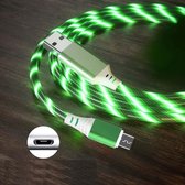 2,4 A USB naar Micro USB Kleurrijke Streamer snellaadkabel, lengte: 1 m (groen licht)