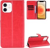 Crazy Horse Texture Horizontale Flip Leren Case met Houder & Kaartsleuven & Portemonnee & Lanyard voor iPhone 12 mini (Rood)