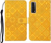 Voor Huawei P smart 2021 Etnische stijl Reliëfpatroon Horizontale flip lederen hoes met houder & kaartsleuven & portemonnee & lanyard (geel)