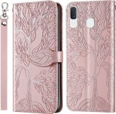 Voor Samsung Galaxy A20e Life of Tree Embossing Pattern Horizontale Flip Leather Case met Houder & Card Slot & Portemonnee & Fotolijst & Lanyard (Rose Gold)