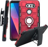 Voor LG V30 3 in 1 Cube PC + TPU beschermhoes met 360 graden draaien zilveren ringhouder (rood)