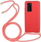 Voor Huawei P40 Pro Tarwestro Materiaal + TPU Beschermhoes met Lanyard (Rood)