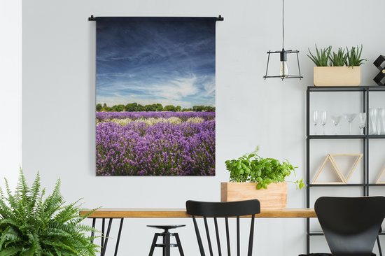 Tapisserie murale Lavande - Lavande violette et blanche en fleur dans un champ Tapisserie murale coton 120x160 cm - Tapisserie murale avec photo XXL / Groot format !