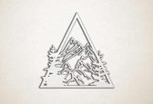 Wanddecoratie - Driehoek wandpaneel - gebergte - M - 60x60cm - EssenhoutWit - muurdecoratie - Line Art