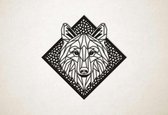 Line Art - Wolf 1 met achtergrond - M - 60x60cm - Zwart - geometrische wanddecoratie