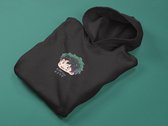 Deku Chibi Head Hoodie - Zwart - BNHA - Boku no Hero Academia - Anime Merch - Cadeau voor geeks - Unisex Maat XS