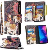 Voor Xiaomi Redmi Note 7 Gekleurd tekenpatroon Rits Horizontale flip lederen tas met houder & kaartsleuven & portemonnee (Flower Elephants)