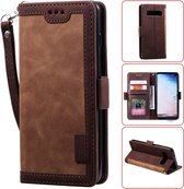 Voor Galaxy S10e Retro Splicing Horizontale Flip lederen tas met kaartsleuven & houder & portemonnee (bruin)