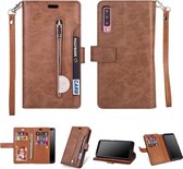 Voor Samsung Galaxy A70 Multifunctionele Rits Horizontale Flip Leren Case met Houder & Portemonnee & 9 Kaartsleuven & Lanyard (Bruin)