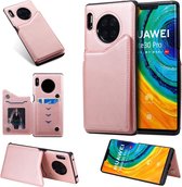 Voor Huawei Mate30 Pro effen kleur kalfsleer schokbestendige beschermhoes met kaartsleuven en fotolijst (rose goud)