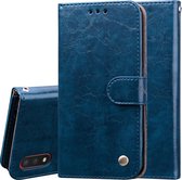 Voor Galaxy A01 zakelijke stijl olie wax textuur horizontale flip lederen tas, met houder en kaartsleuven en portemonnee (blauw)