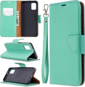 Voor Samsung Galaxy A31 Litchi Texture Pure Color Horizontale Flip Leather Case met houder & kaartsleuven & Wallet & Lanyard (groen)