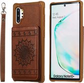 Voor Galaxy Note10 + Zonnebloem Embossingpatroon PU + TPU Case met houder & kaartsleuven & fotolijst & lanyard (koffie)