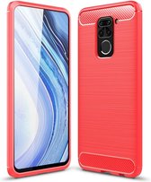 Voor Xiaomi Redmi Note 9 Brushed Texture Carbon TPU Case (Rood)