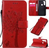 Voor Motorola Moto G8 Power Tree & Cat ReliÃ«fpatroon Horizontale Flip Leren Case met Houder & Kaartsleuven & Portemonnee & Lanyard (Rood)