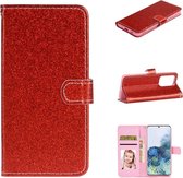 Voor Samsung Galaxy S20 Ultra Glitter Poeder Horizontaal Flip Leren Hoesje met Kaartsleuven & Houder & Fotolijst & Portemonnee (Rood)