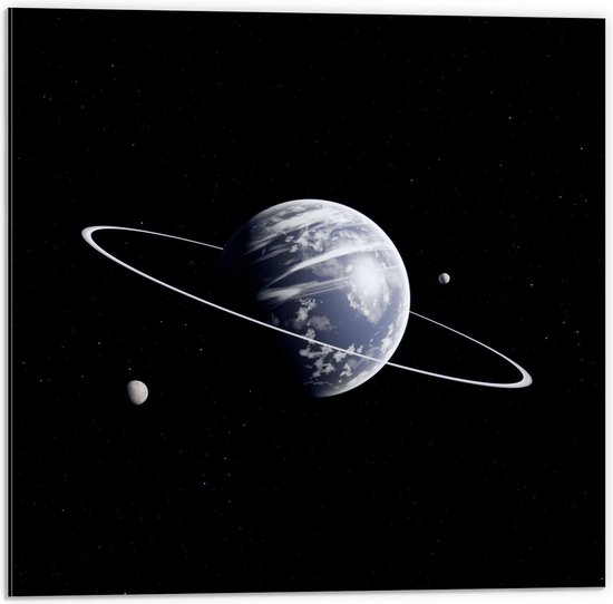 Dibond - Blauwe Planeet bij de Sterren - 50x50cm Foto op Aluminium (Met Ophangsysteem)