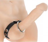 Leren en stalen penis- en balring - Zwart - Sextoys - Cockringen - Toys voor heren - Penisring