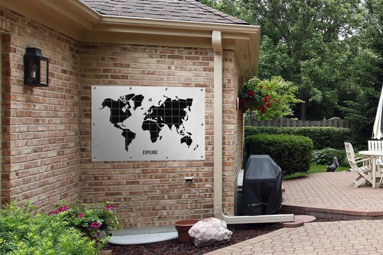 Affiche de jardin mappemonde noire avec lignes blanches 120x80 cm