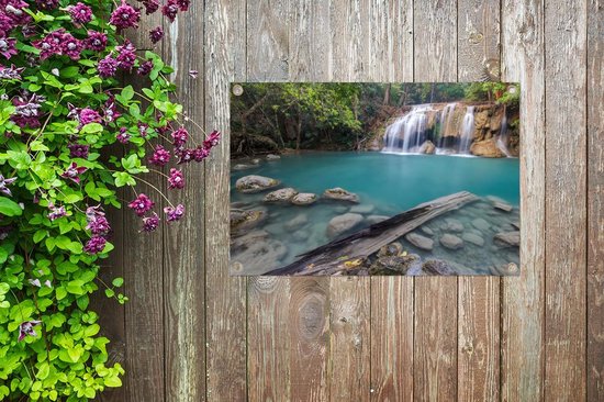 Chutes d'eau dans le parc national thaïlandais Erawan Garden poster 90x60 cm - Toile de jardin / Toile d'extérieur / Peintures pour l'extérieur (décoration de jardin)