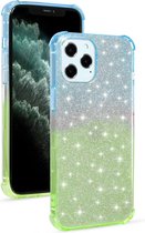 Voor iPhone 12 Max / 12 Pro gradiënt glitter poeder schokbestendig TPU beschermhoes (blauwgroen)