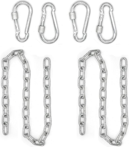 Set van 2: 230kg Ophangketting met 4 Karabiners - 100cm Ophanging voor Schommel Hangstoel Hangmat