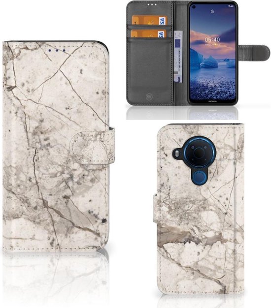 Coque avec pour Nokia 5.4 Portefeuille Marbre Beige