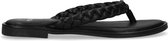 Manfield - Dames - Zwarte leren slippers met gevlochten bandjes - Maat 38