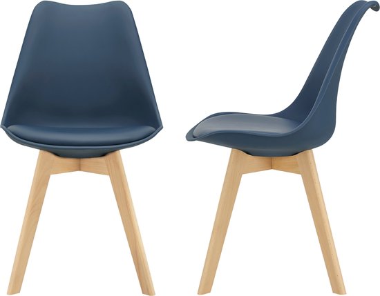 Chaise design lot de 2 simili cuir et pieds hêtre bleu