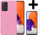 Hoesje Geschikt voor Samsung A72 Hoesje Siliconen Case Met Screenprotector - Hoes Geschikt voor Samsung Galaxy A72 Hoes Siliconen - Lichtroze