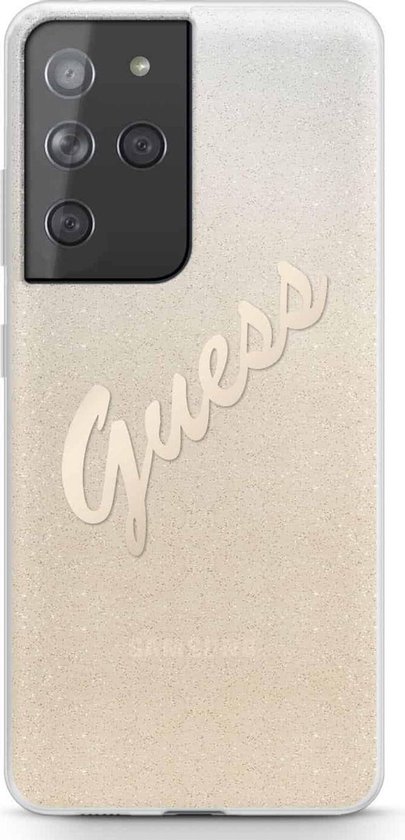 Guess Glitter Vintage Backcase hoesje Samsung S21 Ultra Goud