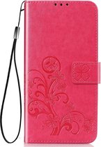 Huawei Y6p Hoesje - Mobigear - Clover Serie - Kunstlederen Bookcase - Magenta - Hoesje Geschikt Voor Huawei Y6p