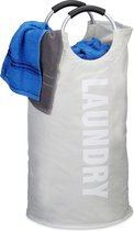 Relaxdays vouwbare wasmand met hengsel - 60 liter - waszak vouwbaar - draagbaar wasbox - wit