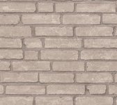 Steen tegel behang Profhome 377473-GU vliesbehang glad met natuur patroon mat grijs beige 5,33 m2