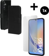 Mobiparts Classic Wallet hoesje geschikt voor Samsung Galaxy A34 (2023) 5G met 1 Screenprotector van Gehard Glas - Zwart