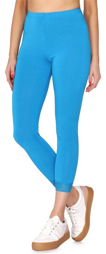 Merry Style MS-MS10-224-LE Dames Leggings met Kant - Sport - Vrijetijdsbroek - 7/8 Lengte - Viscose - Blauw - M