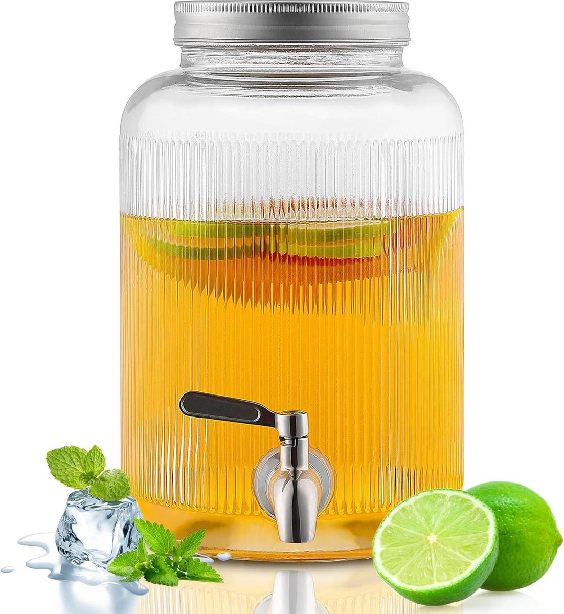Glazen drankdispenser/limonadetap op voet met zwarte kleur dop/voet/tap