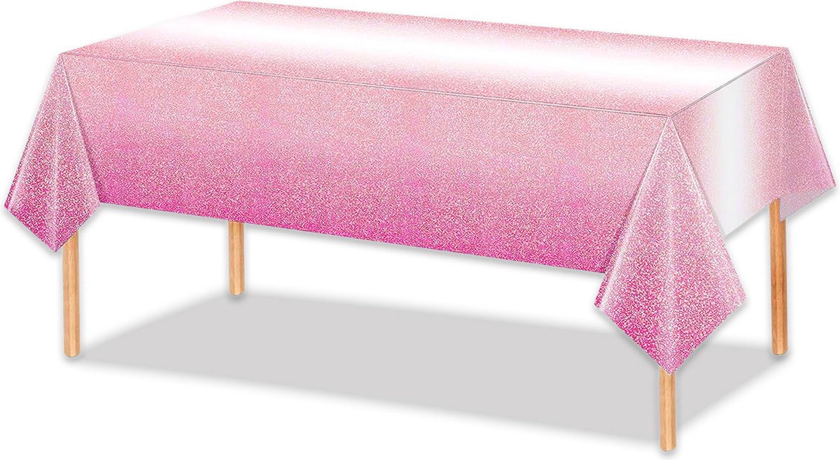 LUQ - Luxe Tafelkleed Glitter Roze Verjaardag Versiering Tafelloper Plastic Tafelzeil Feest Tafellaken Xl Formaat